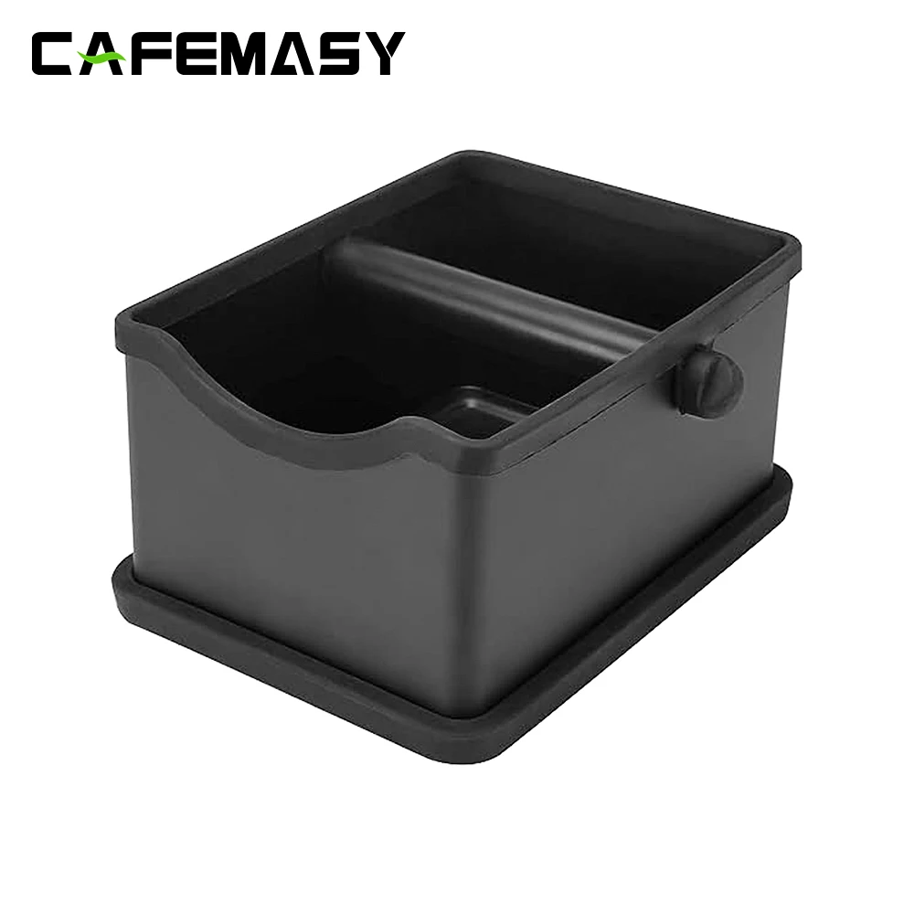 CAFEMASY  Espresso Knock Box Stainless Steel Coffee Ground Container Bin with Removable Bar Non-Slip Base Coffee Powder Box