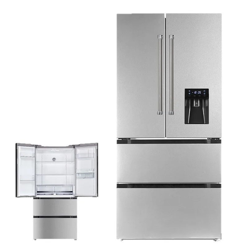 Household French multi-door refrigerator, black silver frequency conversion air-cooled, non-frosting large refrigerator vertical