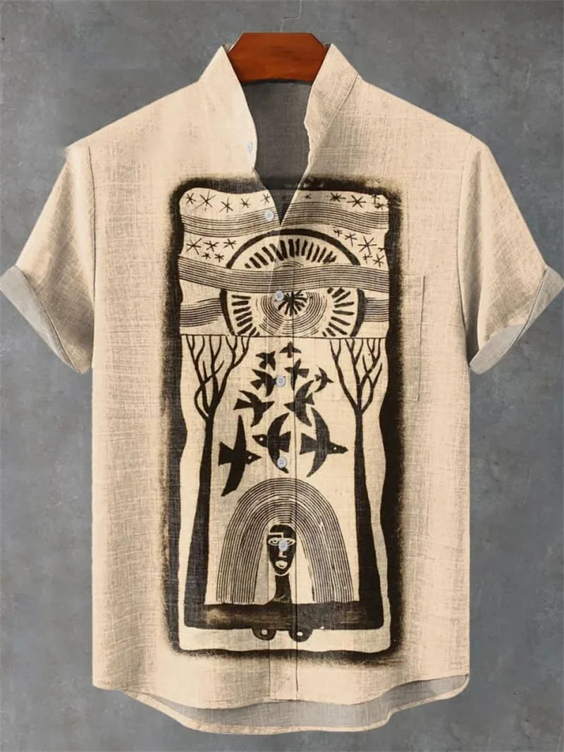 Tentacle Pattern Beach Shirt For Men Linen Marine Animal 3D Printed Shirts Summer Loose Short Sleeved Shirt Ropa Barata
