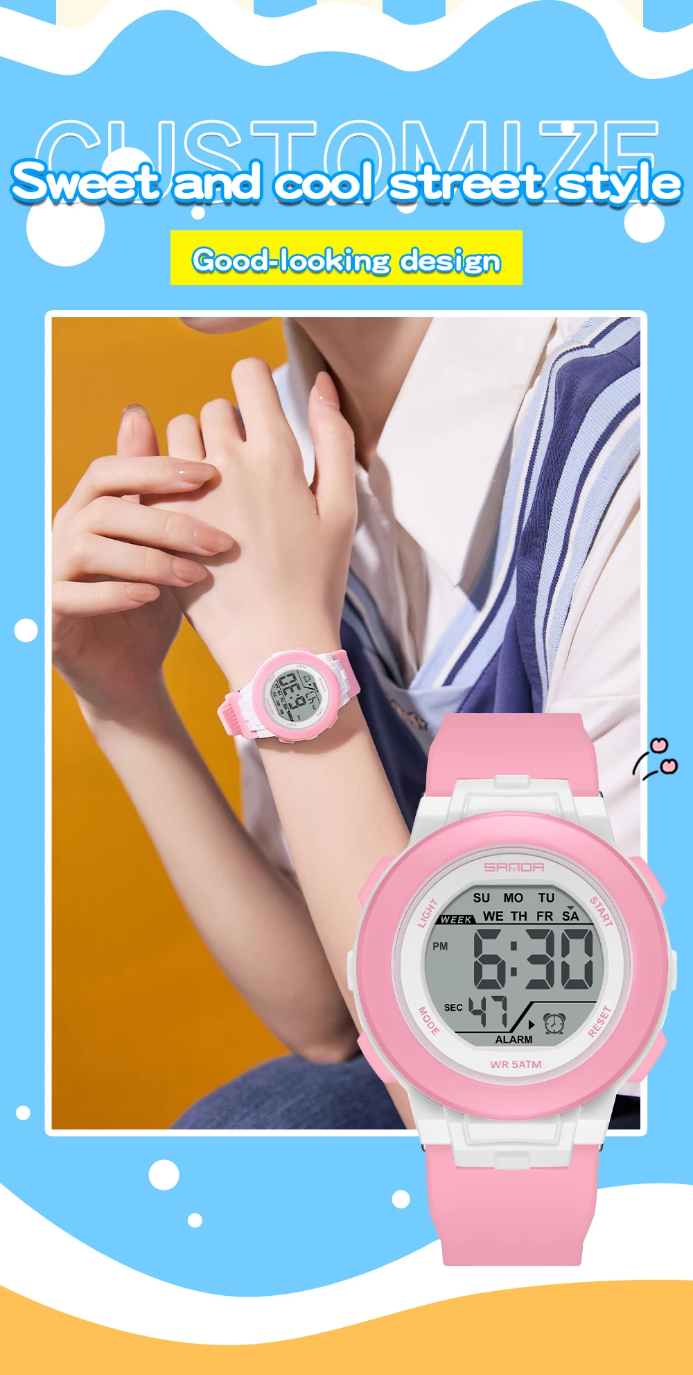 SANDA New 6383 Multifunctional Color Light Watch for High School Students' Sports, Men's and Women's Electronic Watches