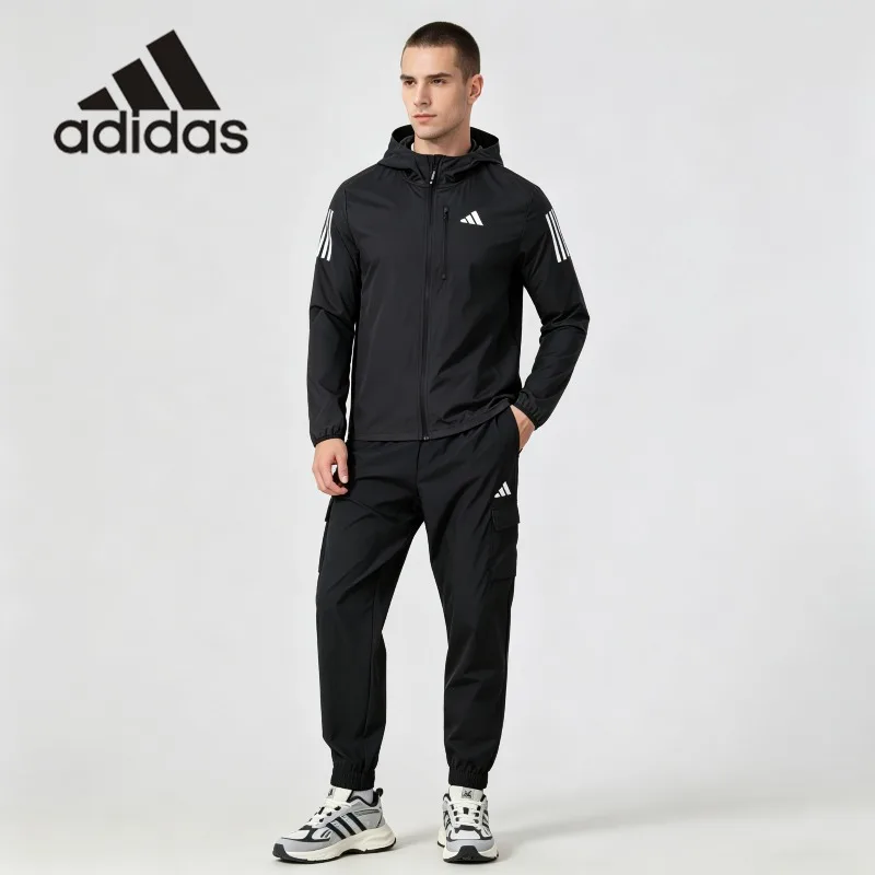 Multi-Scene Adidas Suit Breathable Quick Dry Hood Windbreaker Elastic Waist Joggers Running Gym Wear One Set IN1483 + JF3538
