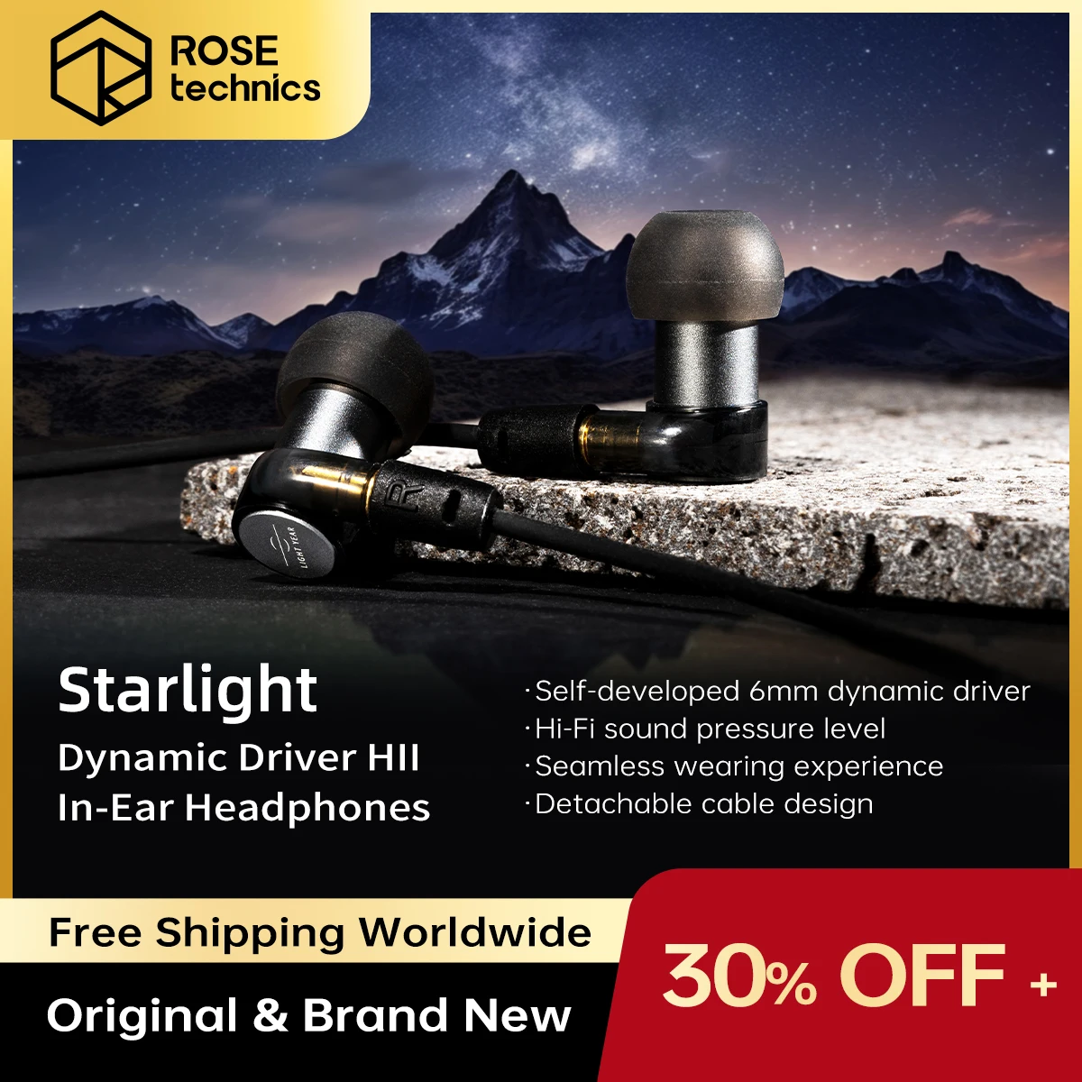 Rose Technics Starlight Sound Positioning Game Earphones Wired In-Ear Earphones 3.5mm Detachable Cable Headphones