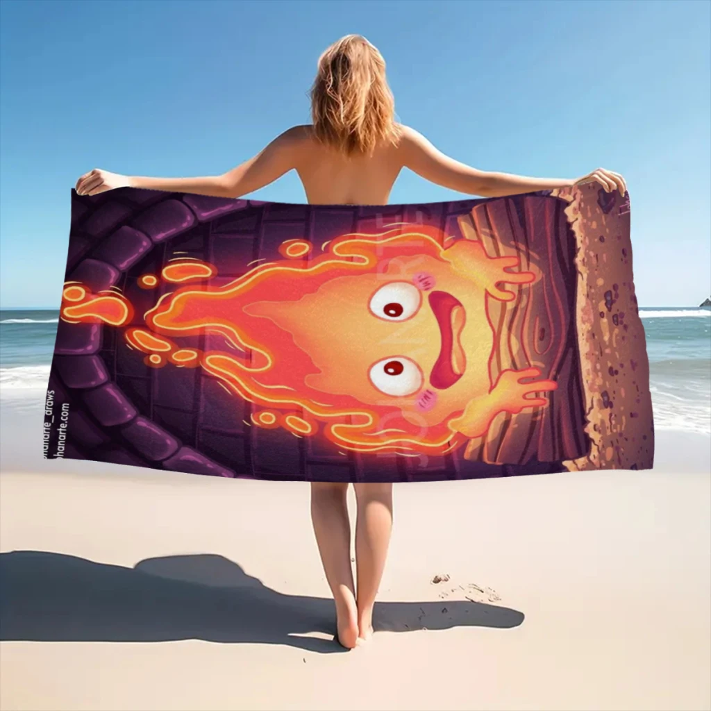 

Quick Drying Beach Towels Flame calcifer Oversized 30x60inch Printing Towel Super Absorbent Pool Towel Blanket