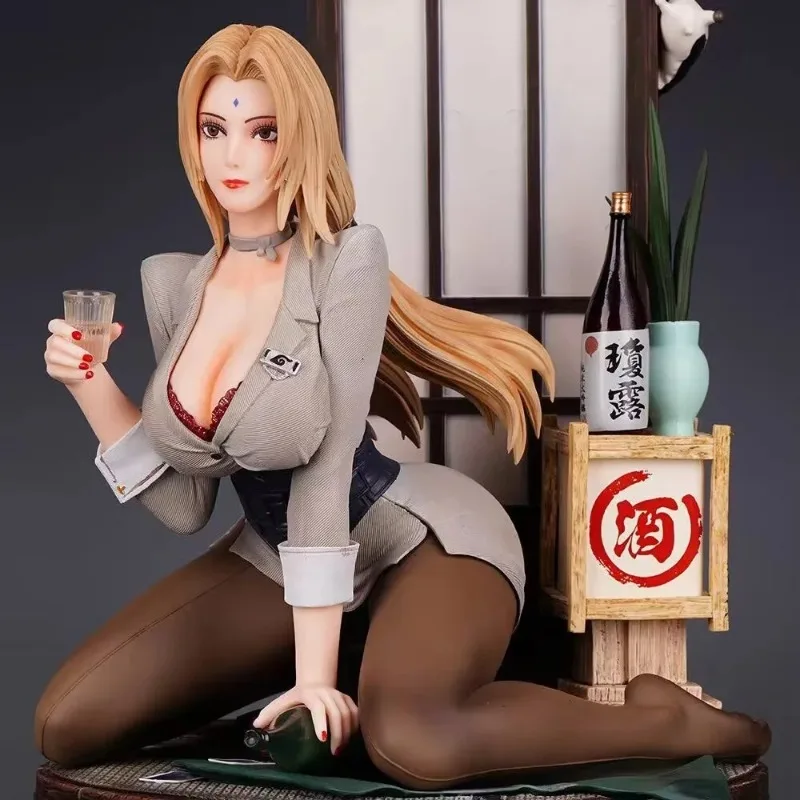 Figura de chica hermosa de Anime de 43cm Tsunade, escena borracho Sexy bonita, reemplazo de doble cabeza, adornos de escritorio, regalos de vacaciones, Juguetes