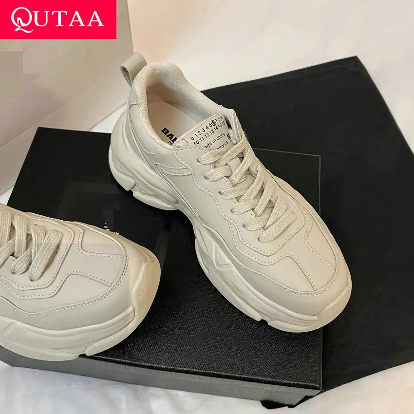 QUTAA 2023 Casual Fashion Popular Women Platforms Sneakers Outdoor Casual Lace-Up Genuine Leather Sports Shoes Woman Size 35-39