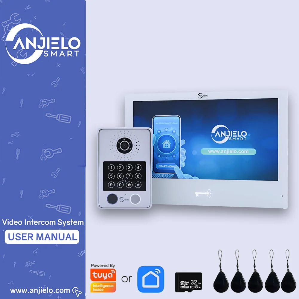 ANJIELO 10inch 5in1 Fingerprint Unlock Tuya Smart Wifi Video Intercom System Video Door Phone Camera with Motion Detector 1080P