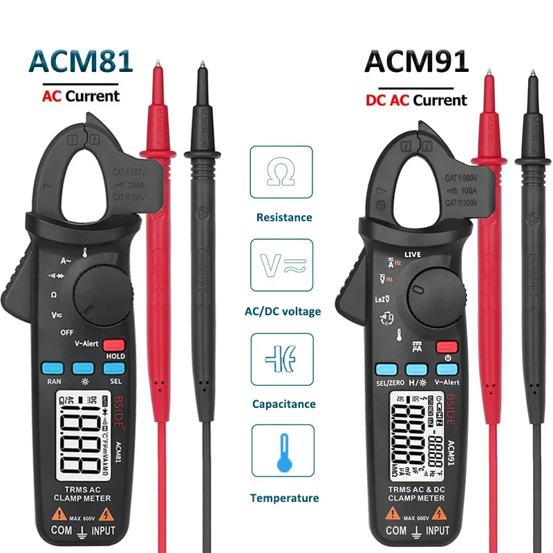 Digital Clamp Meter High-Precision Ammeter Pliers True RMS DC AC Current Multimeter Car Repair Electrical Temp Capacitor Tester