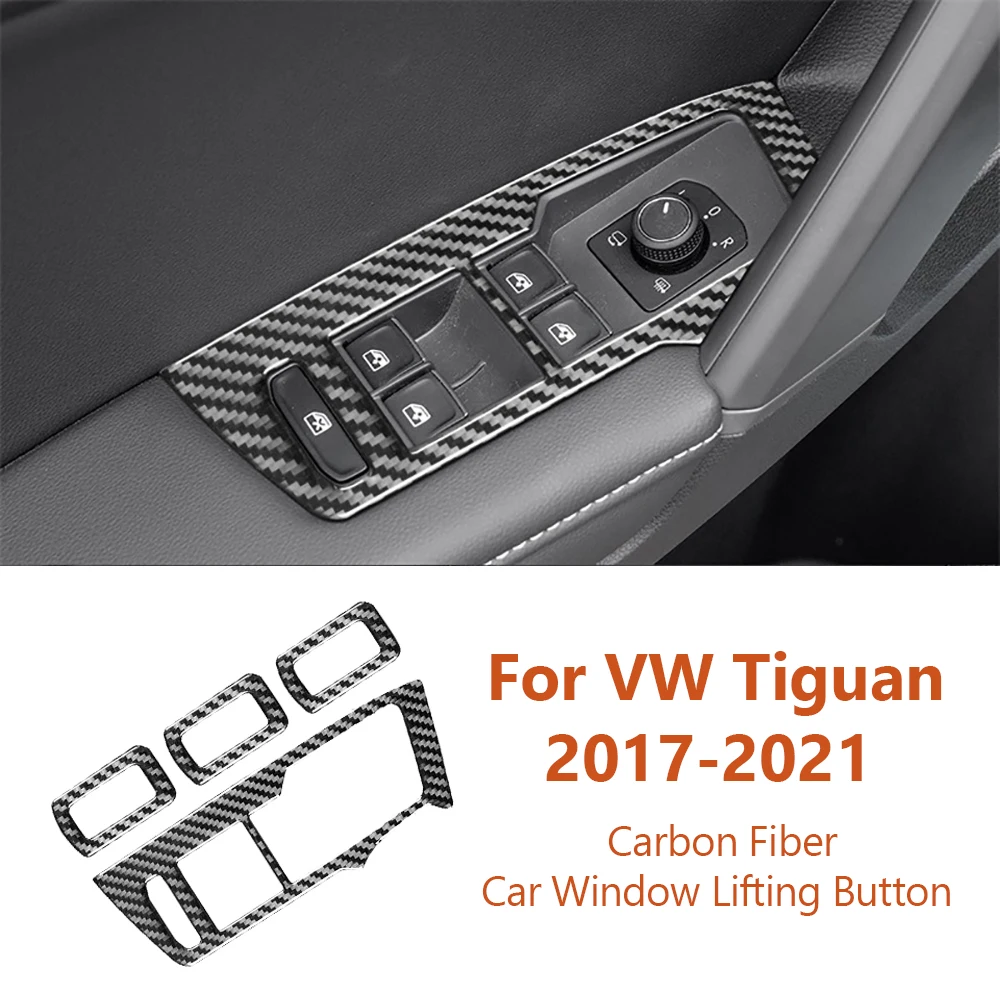 

For Volkswagen VW Tiguan 2017-2021 Carbon Fiber Car Window Lifting Button Panel Decorative Stickers Auto Interior Accesorios