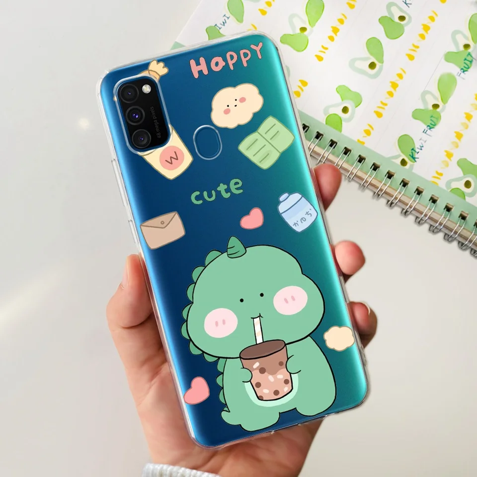 Transparent Phone Case For Samsung Galaxy M21 SM-M215F 2020 Soft Silicone Slim TPU Flower Astronaut Cartoon Cute Painting Back C