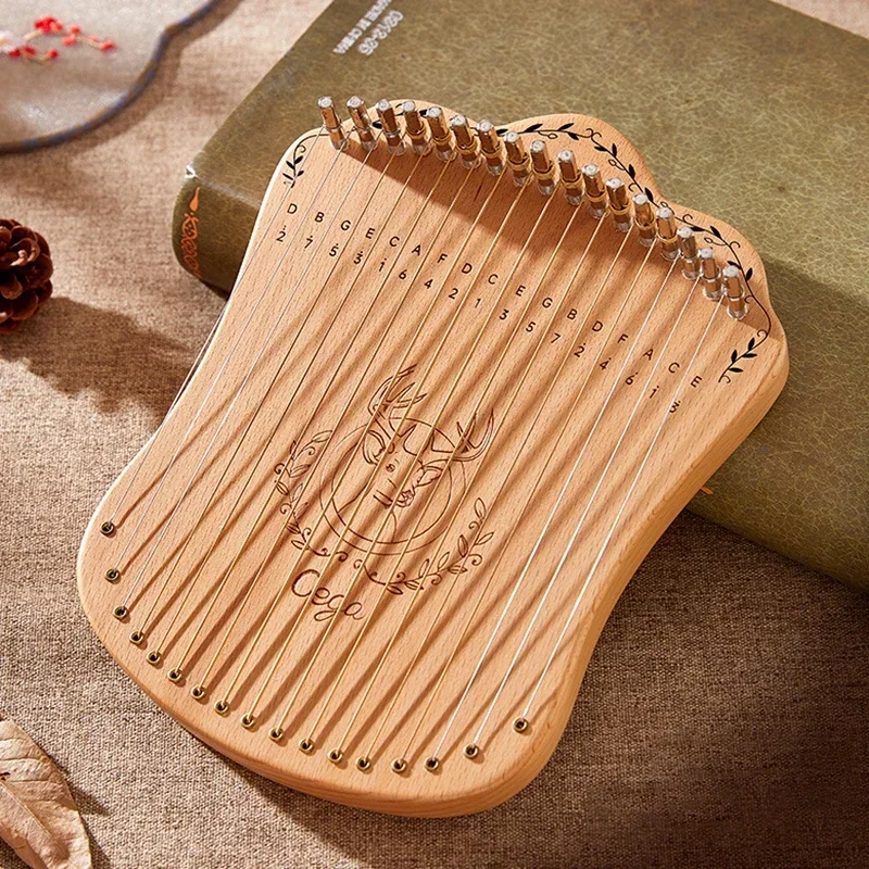 Cega 17 Strings Lyre Harp Solid Beech Wood Harp Portable Mini Lyre Piano Beginner Kid Stringed Instruments with Accessories Gift