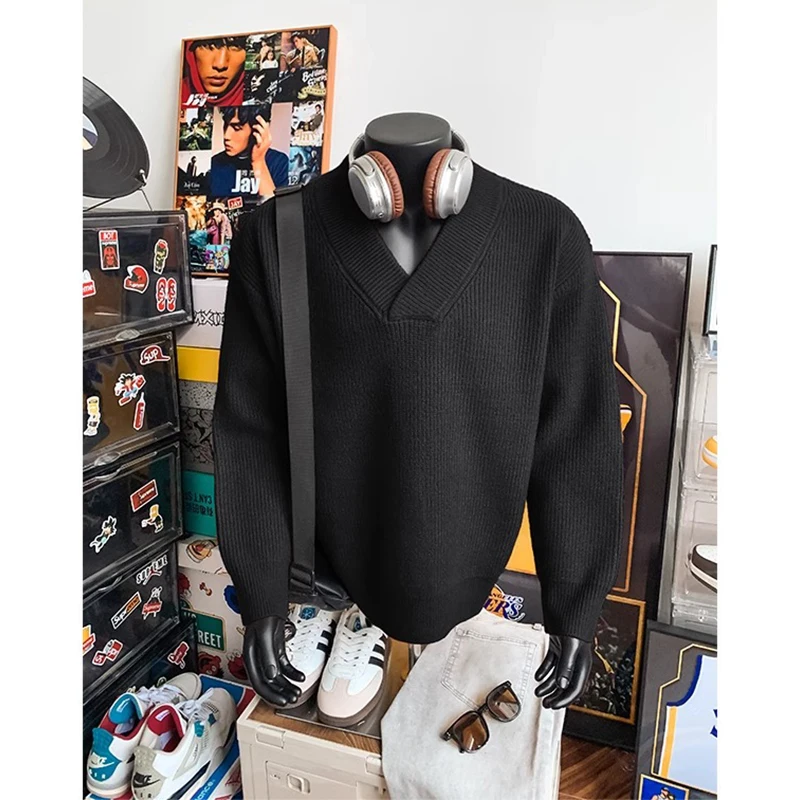 

Мужской вязаный свитер Bla V-Ne Lazy Sle, осенне-зимний оверсайз пуловер в стиле ретро, американский базовый слой, верхняя одежда