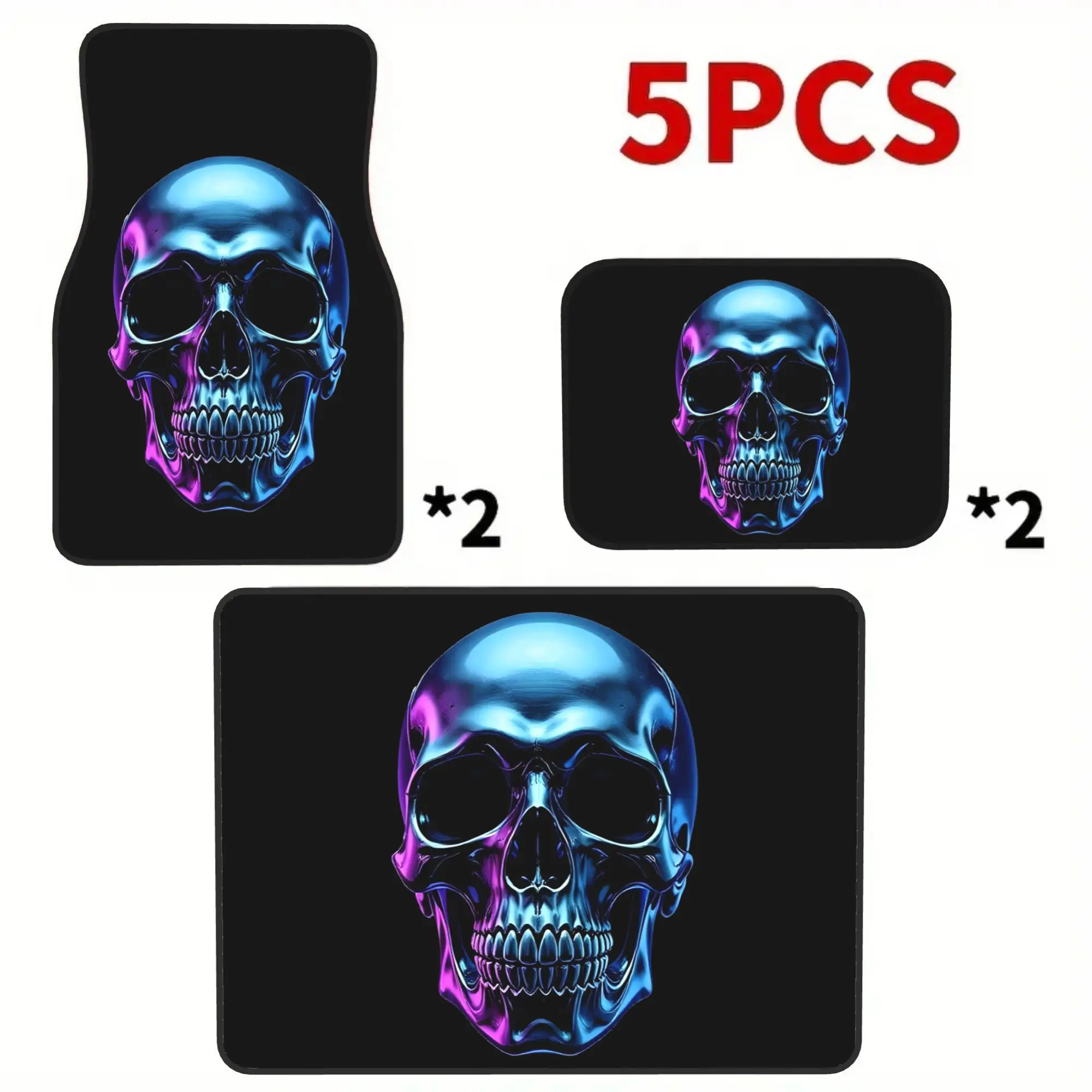 2D Plane 5pcs Blue-Purple Gradient Skull Car Floor Mat | Trunk Liner -5pcs Set (including 4 Floor Mats And 1 Trunk Liner) With S