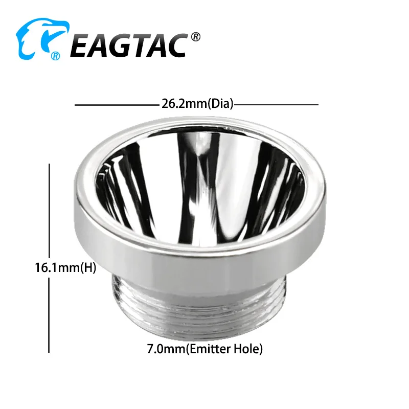 26.2mm(D) x 16.1mm(H) 7mm Emitter Hole Smooth Aluminum Reflector For SPORTAC P60 Single LED XML2 SST20 SST40 SFT40 Nichia...