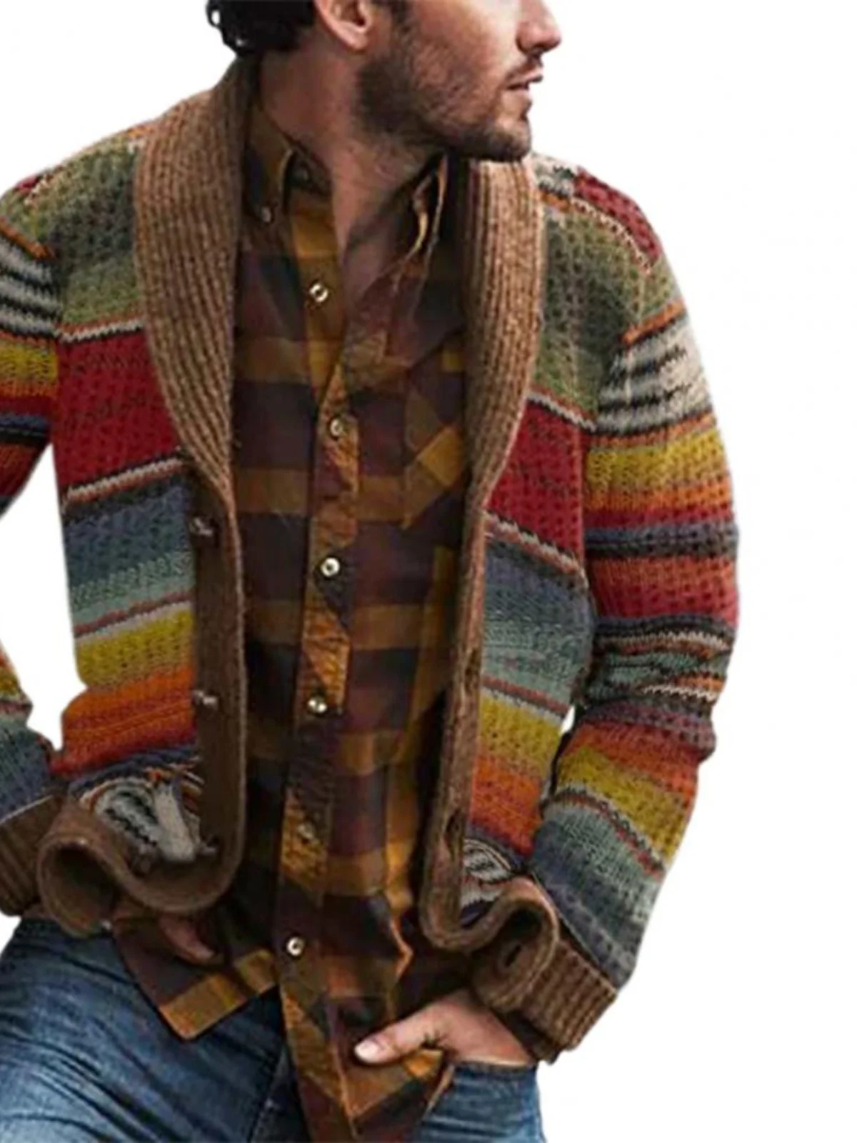 

Мужской контрастный вязаный кардиган с воротником на молнии, длинная верхняя одежда све, модная молодежная осенняя ветрозащитная одежда...