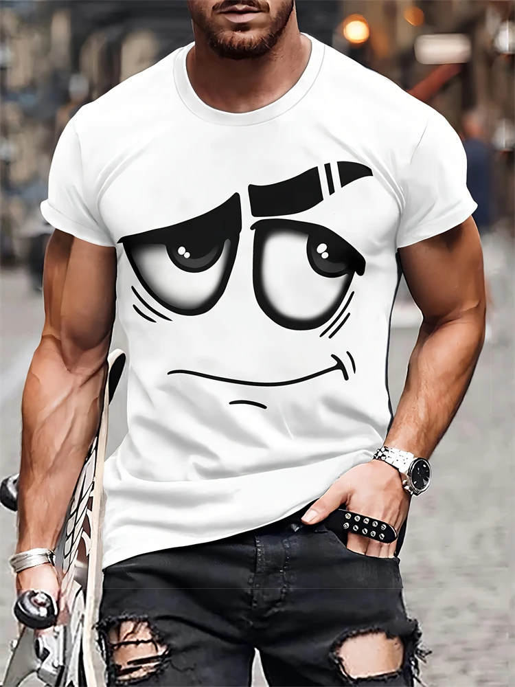 New Summer Men's T Shirt Fashion 3D Fun Emoji Printed Men's Short Sleeve Street Casual Oversized T Shirt Hip Hop Clothing Tops