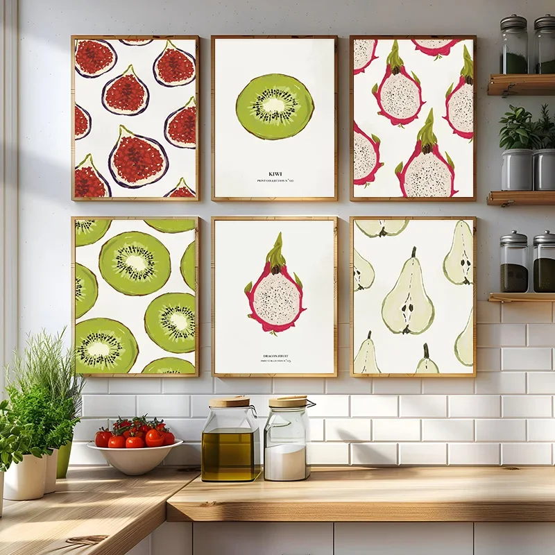 Frameless Canvas PaintingMinimalist Abstract Fruit Still Life Posters Fig Grapefruit Pear Canvas Painting Wall Art For Fruitery