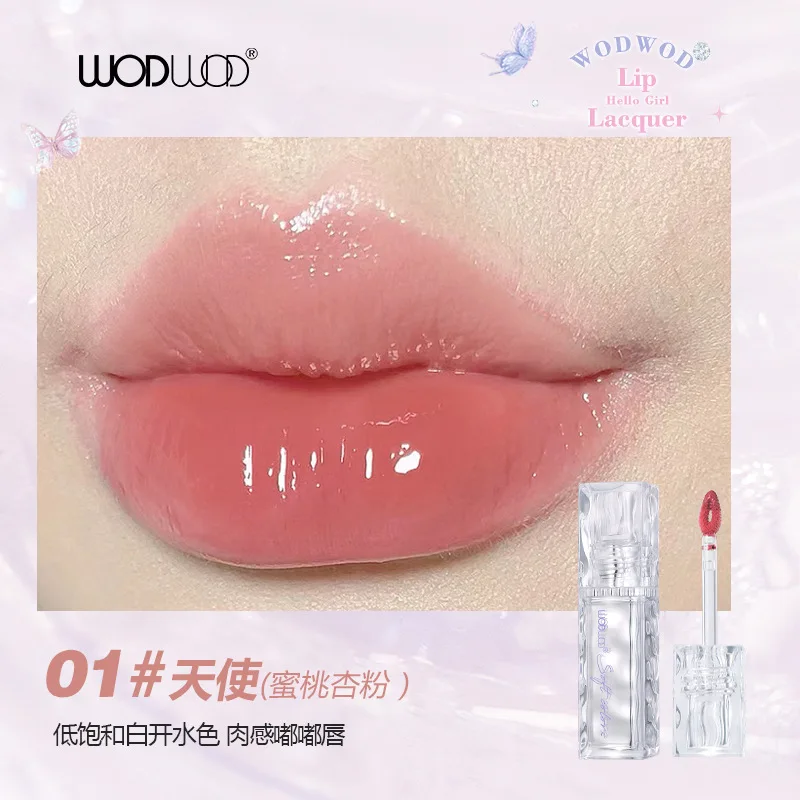 WODWOD espejo claro agua-cerradura transparente color labio esmalte claro agua-espejo transparente lápiz labial formador de película de secado rápido