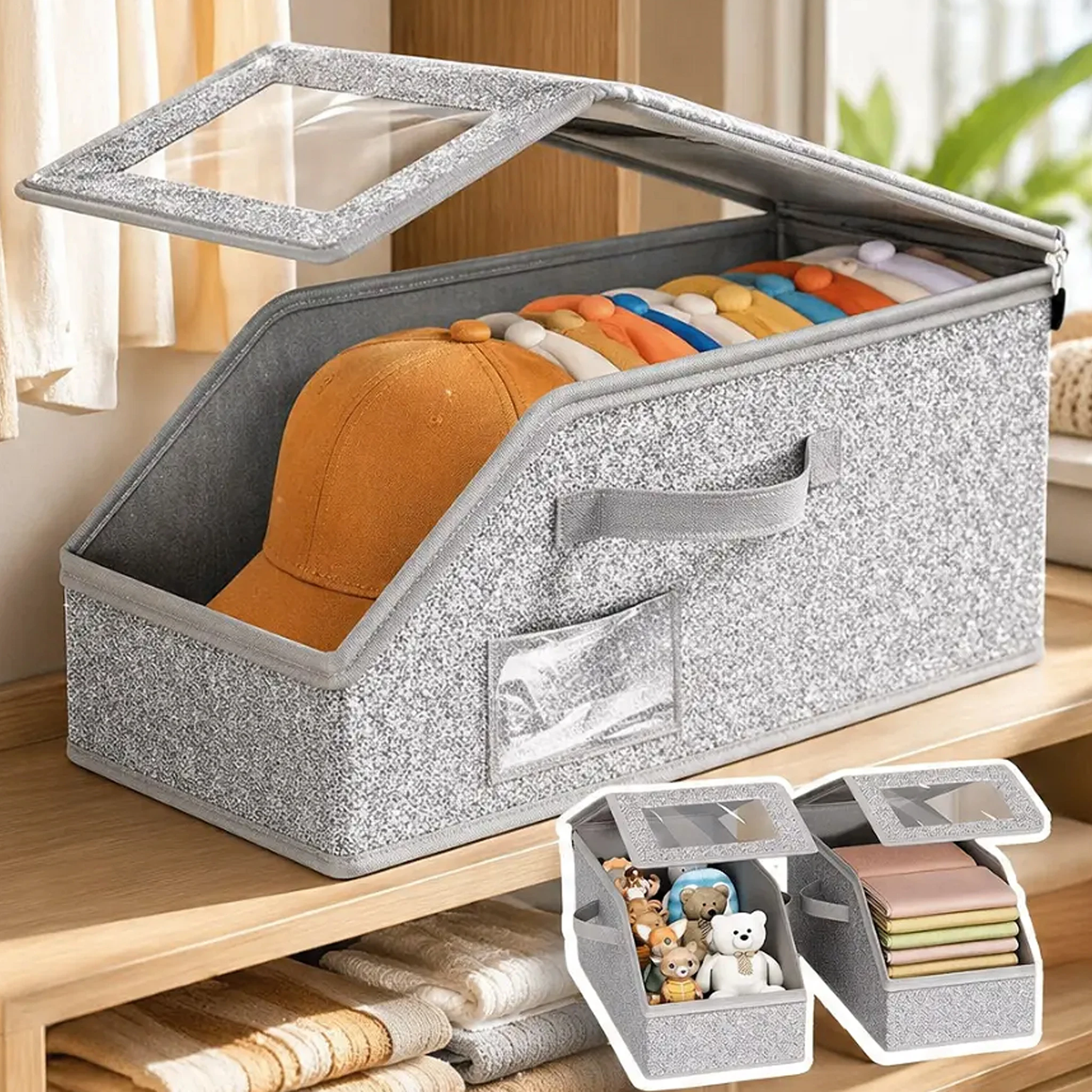 2PCS Premium Baseball Cap Storage Organizer Stackable Foldable Hat Box with Transparent Window, Keeps Caps Clean Shape Protected