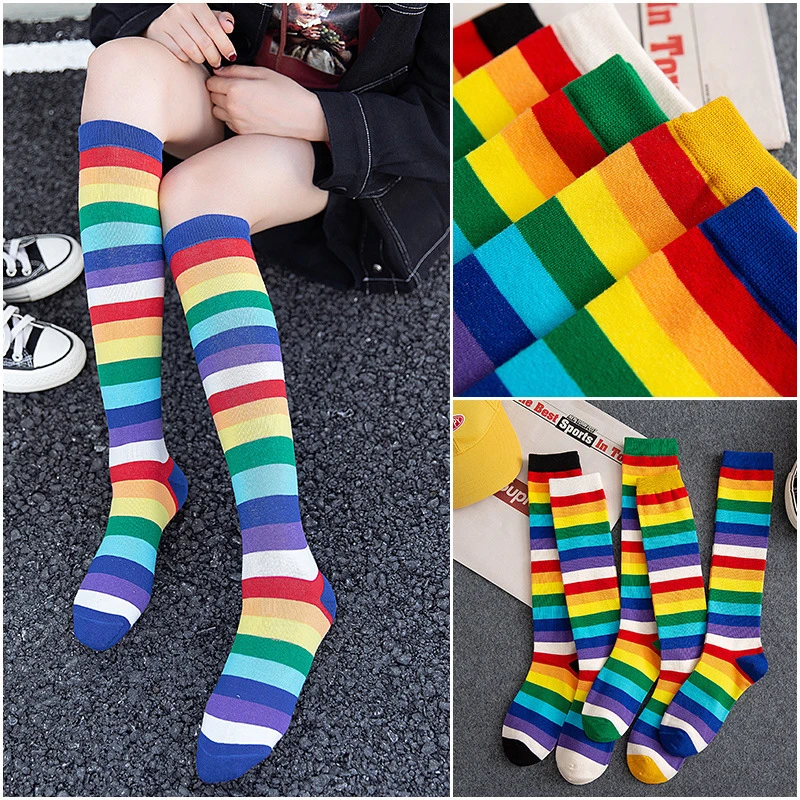 European and American children\'s stockings, over-the-knee socks, colorful striped gloves, color-blocking children\'s socks set