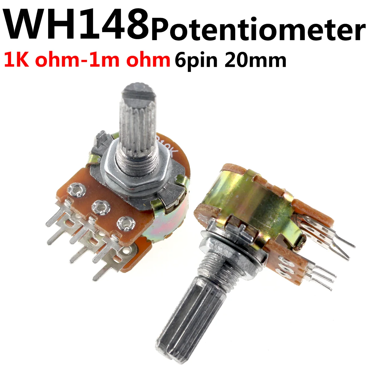 5 Stück WH148 B1K B2K B5K B10K B20K B50K B100K B500K 6-Pin 20mm Verstärker Dual-Stereo-Potentiometer 1K 2K 5K 10K 50K 100K 500K