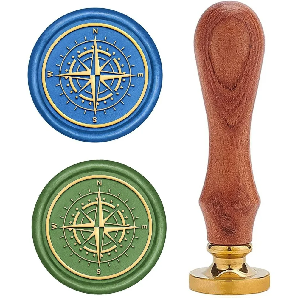 Wax Seal Stamp Vintage Sealing Wax Stamps Direction Indicator 25mm Removable Brass Head Sealing Stamp with Wooden Handle for