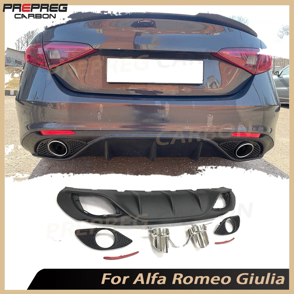 Rear Diffuser Spoiler Exhaust for Alfa Romeo Giulia Standard 2016-2018 Sport Style Rear Diffuser Lip Bumper Bumper Body Kits PP