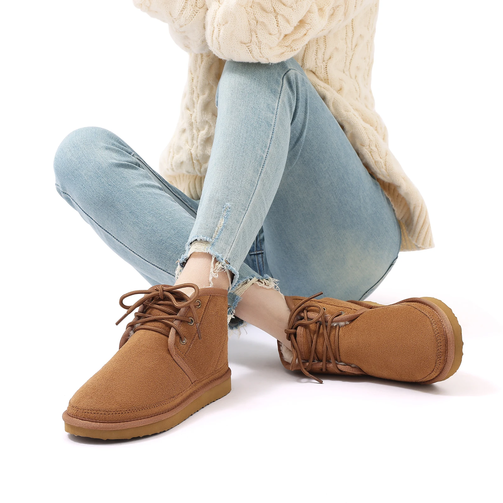 Comwarm Flauschige Baumwollstiefel für Damen, rutschfeste Outdoor-Knöchelstiefel mit harter Sohle, warme, bequeme Freizeit-Winterstiefel für Damen. – Detail 5