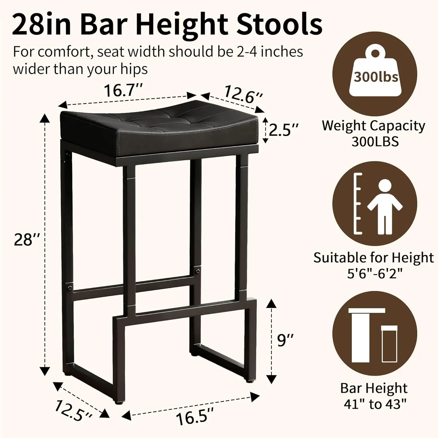 Cadeiras de Bar para Ilha de Cozinha, Couro Sintético e Metal, Preto, Conjunto de 3 Peças com 28 Assentos