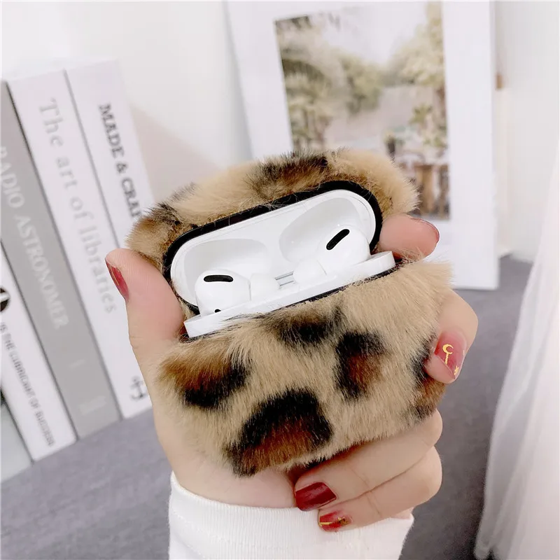 Cute Leopard Print Fluffy Case for Apple Airpods Earphone Cover Cartoon Silicone Fur Headphones Cases for Airpods Pro 2 1 3 4