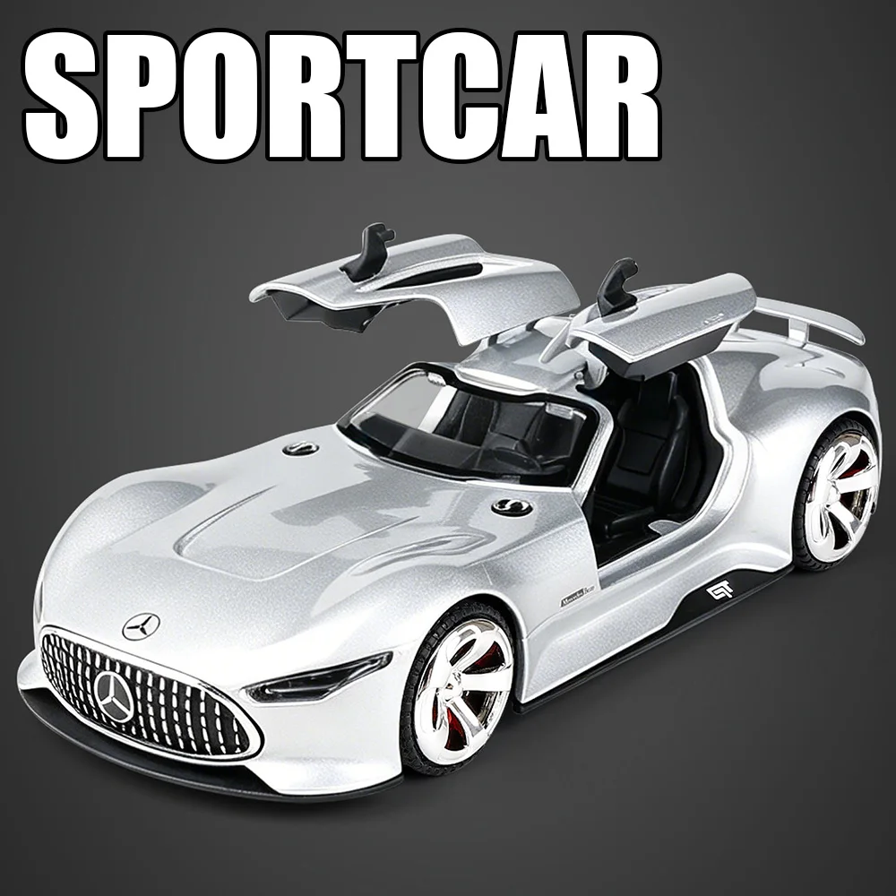 1:32 Scale Benz GT Models Toy Cars Alloy Diecast 3 Doors Opened Miniature Car with Light Music Vehicle Kids Children's Day Gifts