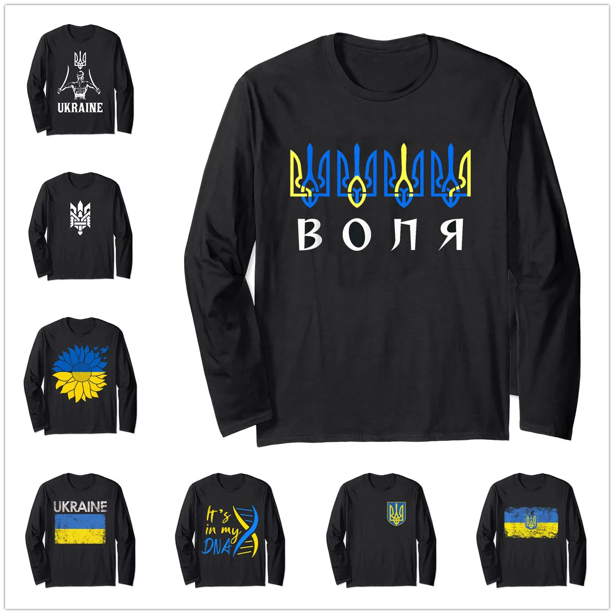 Ukraine Ukrainian UKR Country Flag 100% Cotton Long Sleeve T Shirt Men Women Unisex T-Shirt LS Tops 100% Cotton Tees