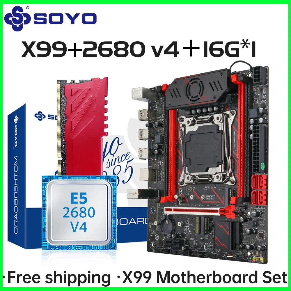 

Motherboard Kit SOYO X99 C612chip Gaming with Intel Xeon E5 2680 V4 CPU DDR4 ECC 16G 2133MHz RAM M.2 NVME for Desktop PC