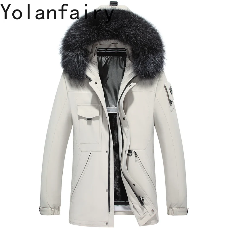 

YOLANFAIRY, парки высшего качества из натурального меха, мужская одежда, зимняя роскошная зимняя парка с капюшоном, съемная подкладка из норкового меха, теплая парка с лисьим воротником