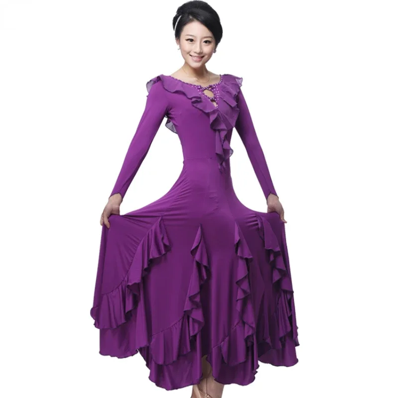 

Waltz Dance Performance Costumes Ballroom Dance Competition Dresses Modern Tango Costumes Female Long Sleeve Rumba Dance Wear