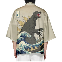 Summer Japanese Wave Print Kimono Streetwear Cardigan Women Men Oversized Haori Top Yukata Cosplay Costume