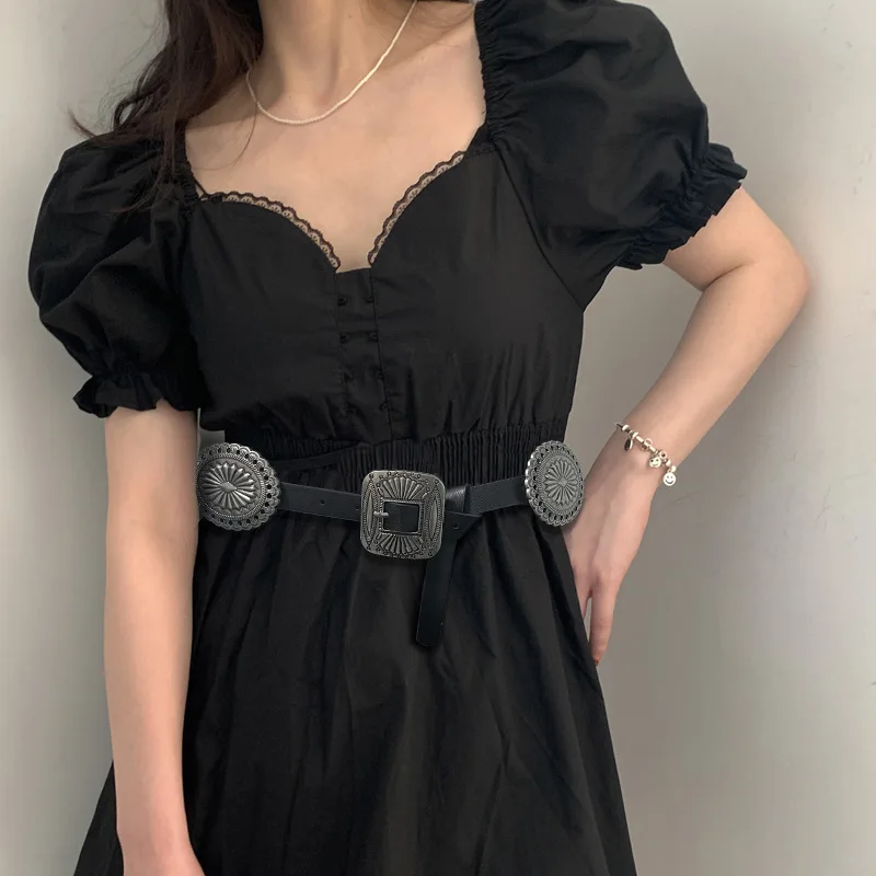 

Western Leather Round Women waistband Belt Fashion Dress Sweater Punk Emo Belt for Ladies