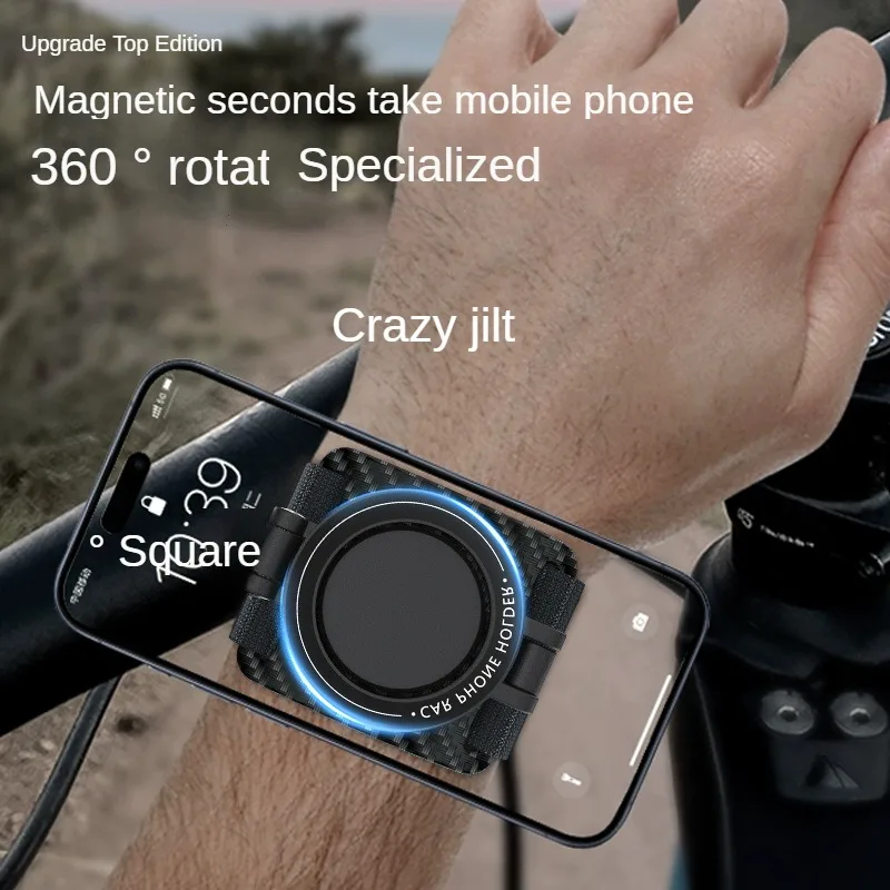 

Новый 360° ° Поворотный магнитный держатель для телефона, универсальное крепление с ремешком на запястье, складная конструкция для езды на велосипеде и использования в автомобиле