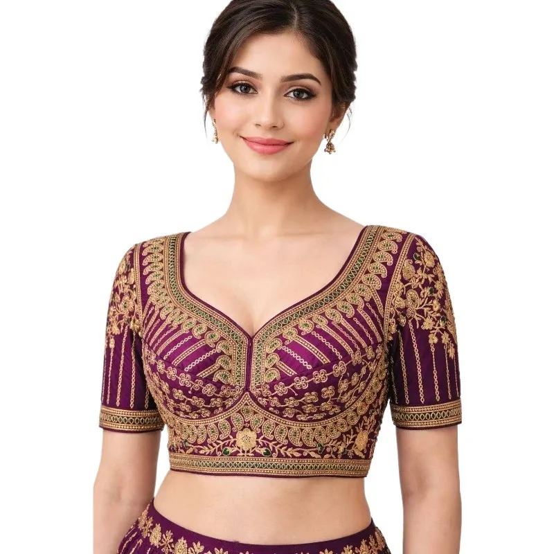 Indian Saree Blouse Ready Made Short Sleeve Crop Top Ethnic Party Wear Embroidery Bollywood Belly Dance Performance Costume