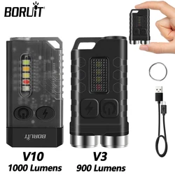 BORUiT Mini LED Keychain Light Powerful EDC Pocket Flashlight Type-C Rechargeable FlashTorch With Red UV Light Fishing Tiki Lamp