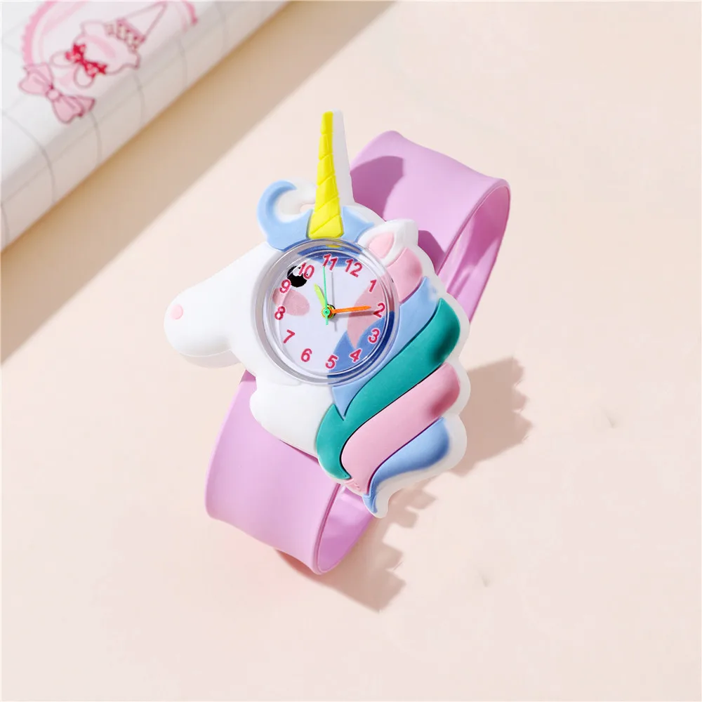 Pink Unicorns Children Watch Cartoon Birthday Gift Girl Boy kid Study Time Clock Cute Wristwatch
