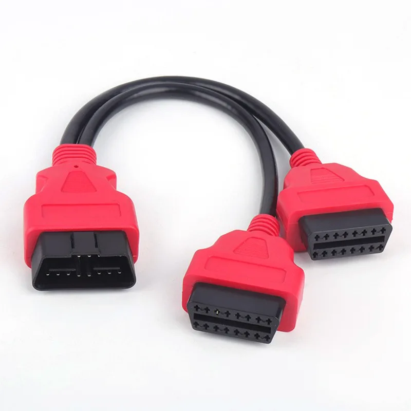 1対2 16ピンオス-デュアルメスOBD2延長スプリッターケーブルストレートワイヤープラグアンドプレイ安定した信号車診断機器用