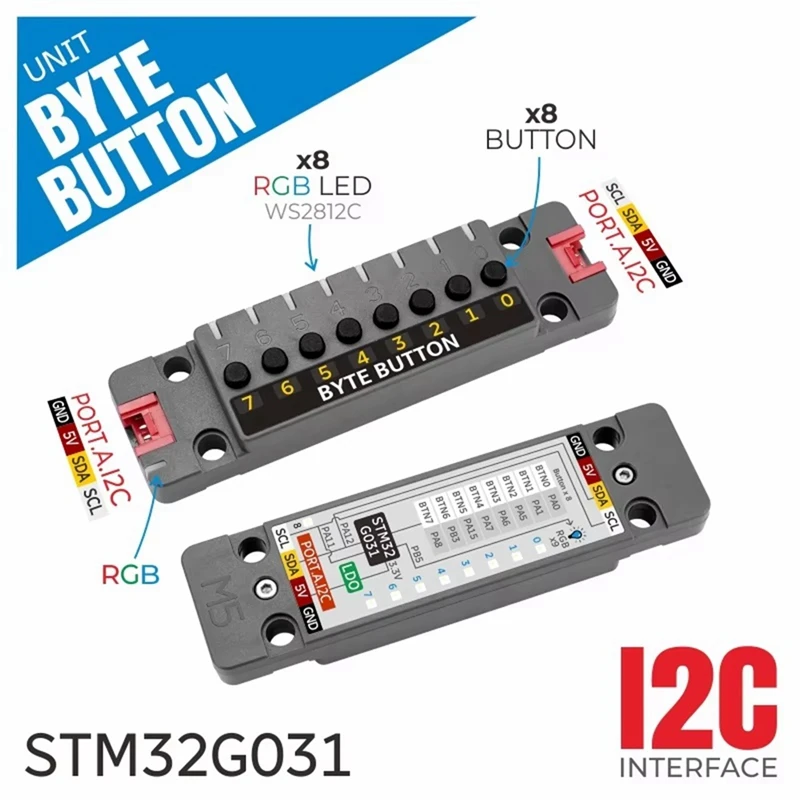 Hot-Byte Button Unit W/ 8-Button Touch Switch Tactile Switch Input Unit STM32 RGB Light (STM32G031)