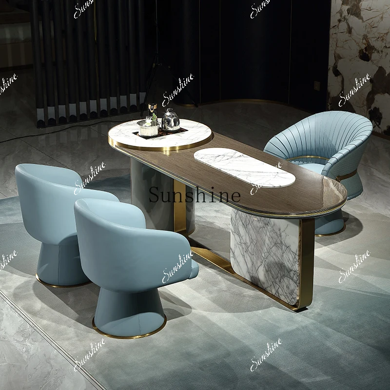 

Italian modern light luxury marble tea table and chair combination kettle tea table integration FT