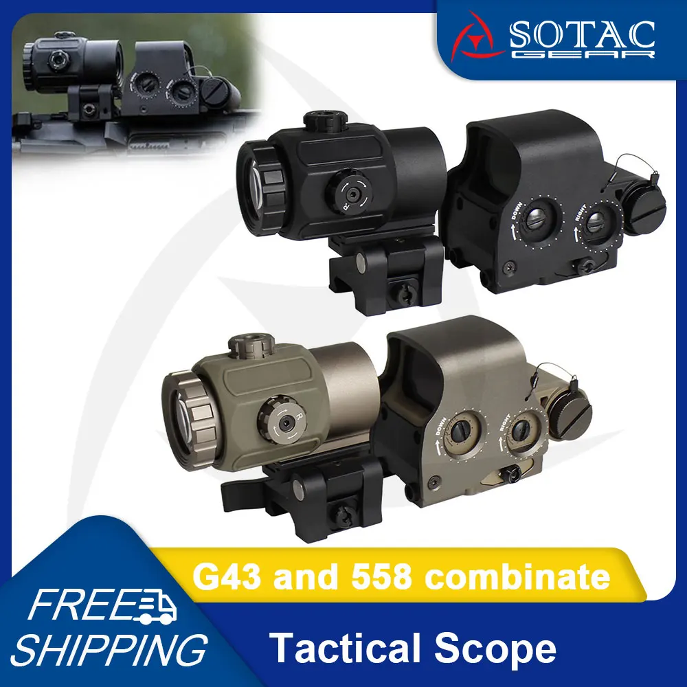 SOTAC 558 Red Dot Sight EXPS3 Holographic with G43 3X Magnifier with Fast Optic Riser Mount Tactical Accessory