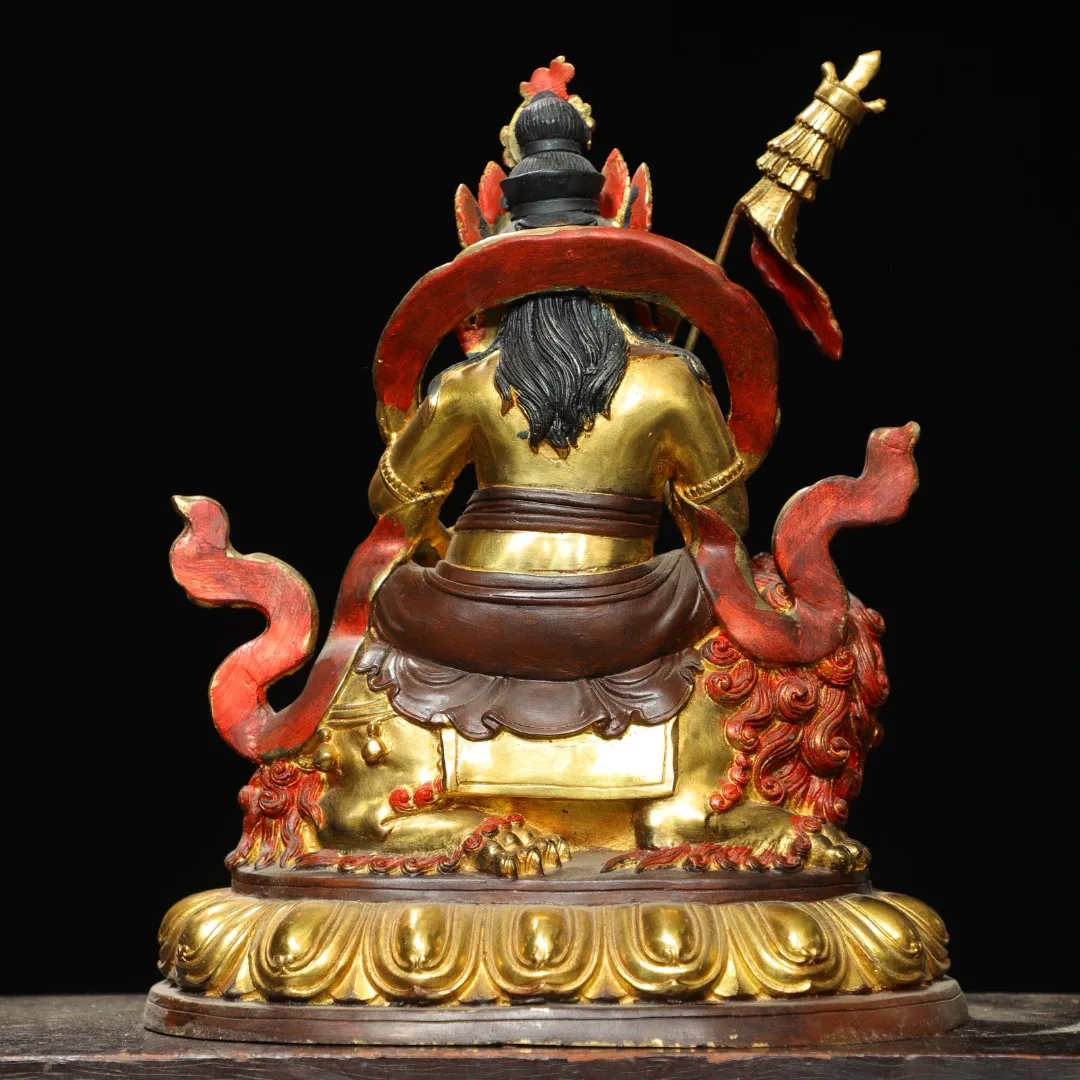 

13"Xizang Folk Collection Old Bronze Gilded Painted Face High Relief Vaisravana Amitabha Buddha Lotus Terrace Worship Hall
