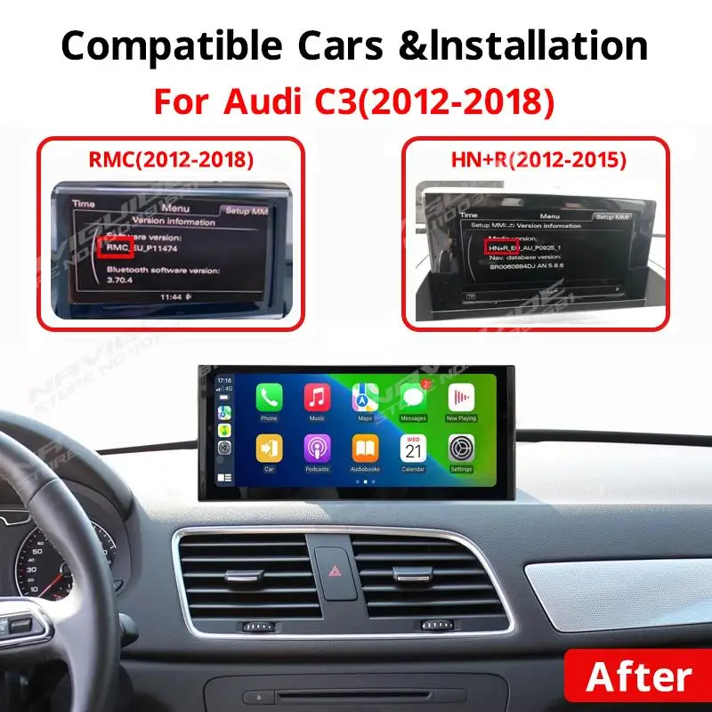 NAVIGUIDE 10.25'' Wireless Carplay Car Multimedia Player For Audi Q3 2013-2018 Touch Display Screen Car Radio GPS Navi BT