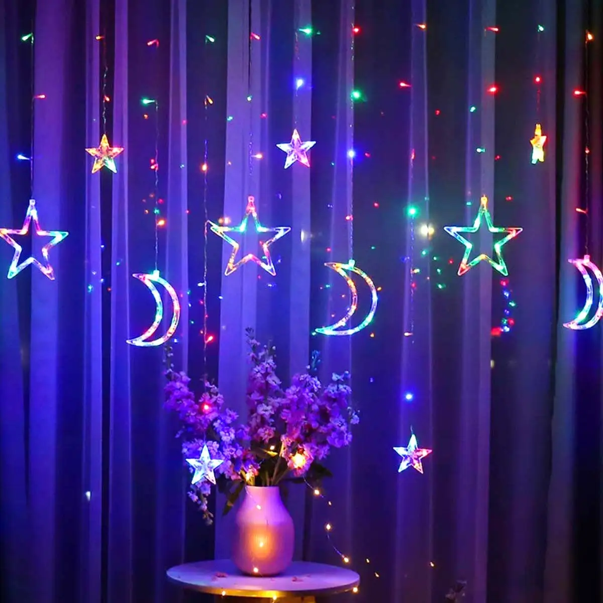 LED Star and Moon Curtain Fairy Lights, Guirlanda de Cordas, Decoração de Casamento, Decoração de Natal e Ano Novo, Romântico, 3,5 m