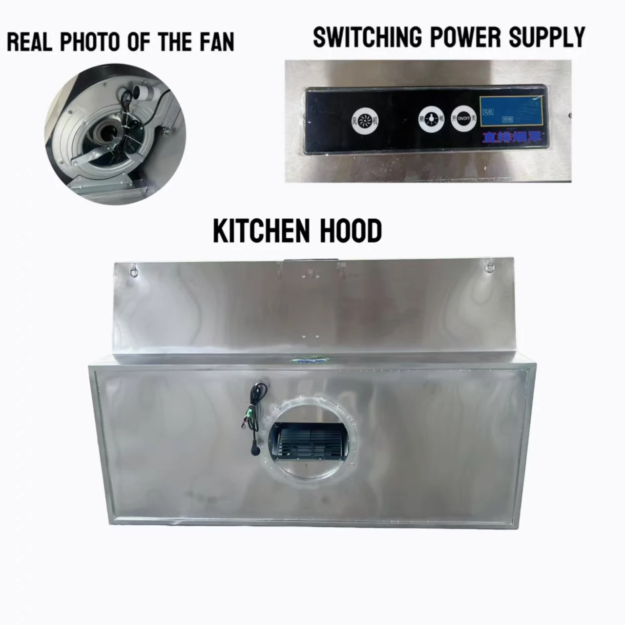 Commercial Kitchen Equipment Electric Free Standing Range Hood with Baffle Filter Vented Cooker Exhaust Hood for Restaurant Use