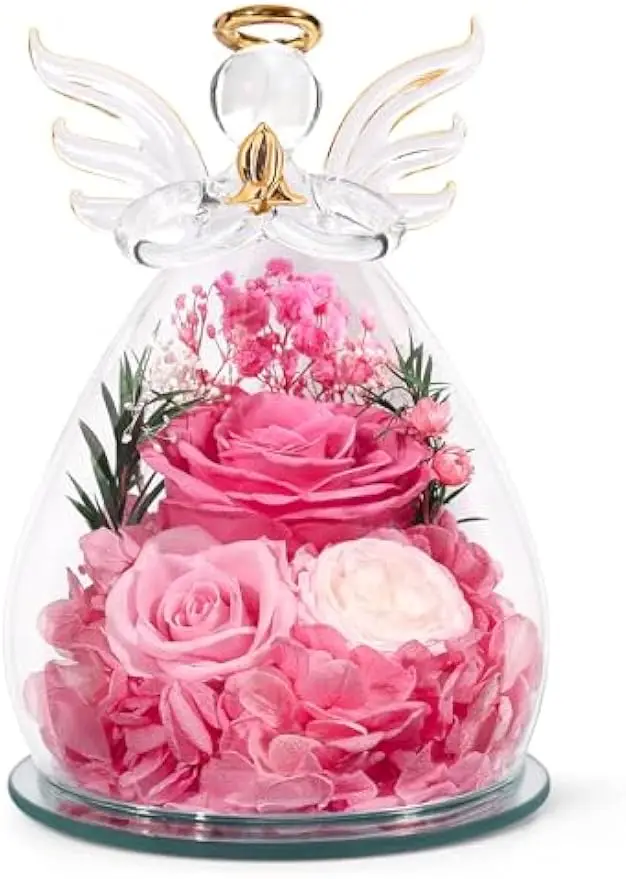 

Preserved Rose Angel Figurine with LED Lights - Eternal Flower Gift for Women, Mothers Day, Birthday