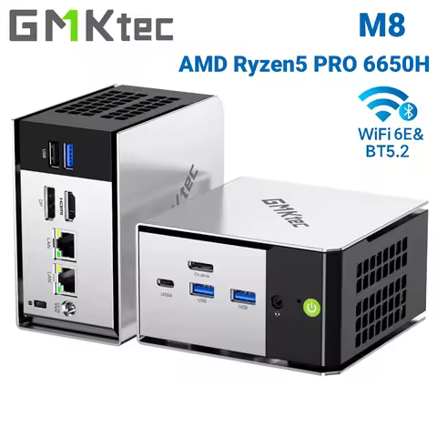 GMKtec M8 Mini PC AMD Ryzen 5 PRO 6650H 16GB RAM NO SSD NO OS Mini Desktop Computers Triple 4K Display, WiFi5.2,BT6E, USB-C, DP